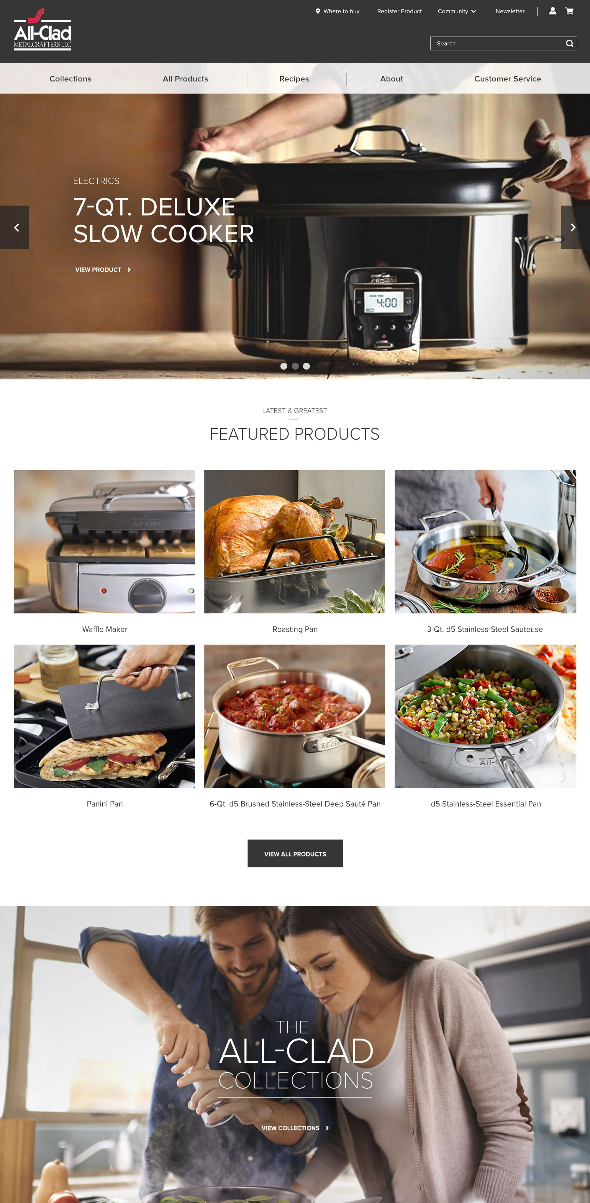 The new corporate website features All-Clad's cookware in appetizing action, and invites visitors to imagine themselves in the scene.